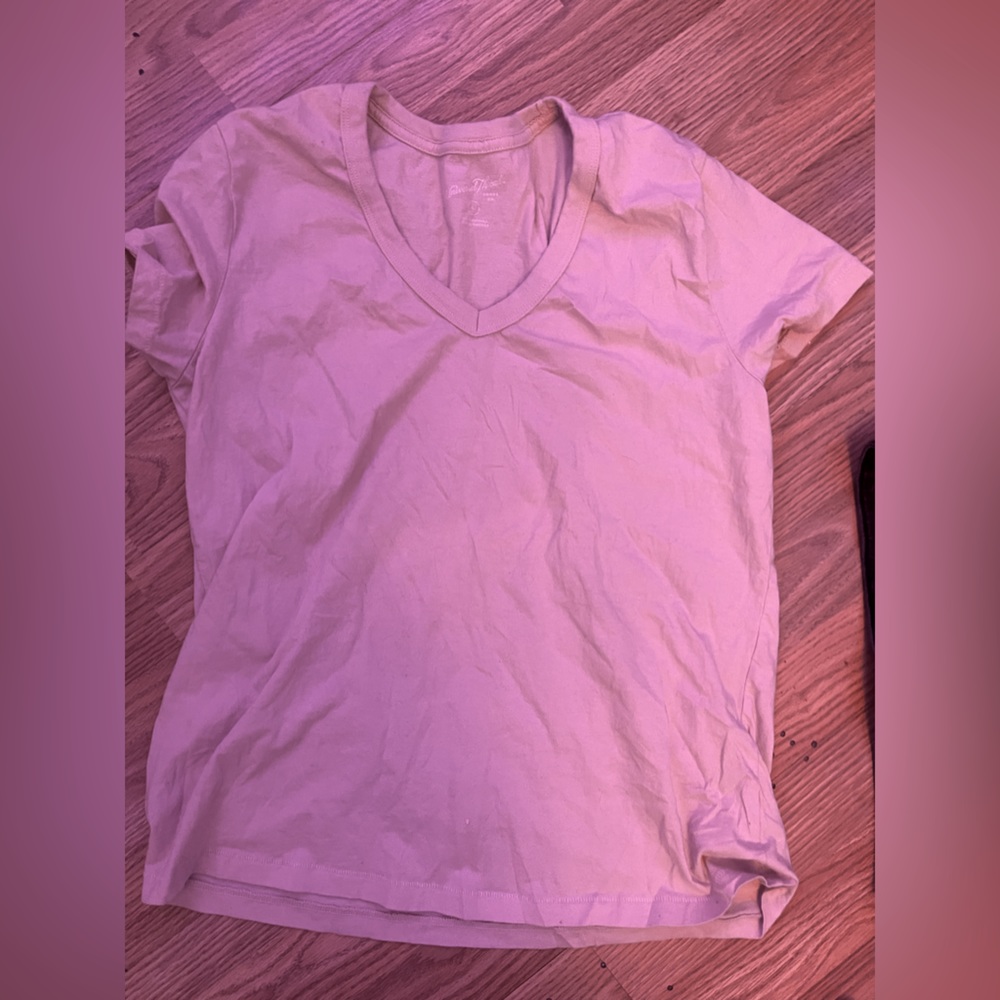 Light Pink V Neck Short Sleeve Tee Shirt